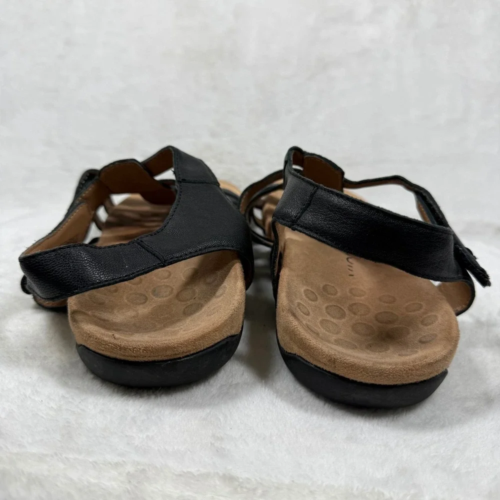Vionic Amber Black Leather Adjustable Strappy Orthaheel Comfort Sandals Womens 9